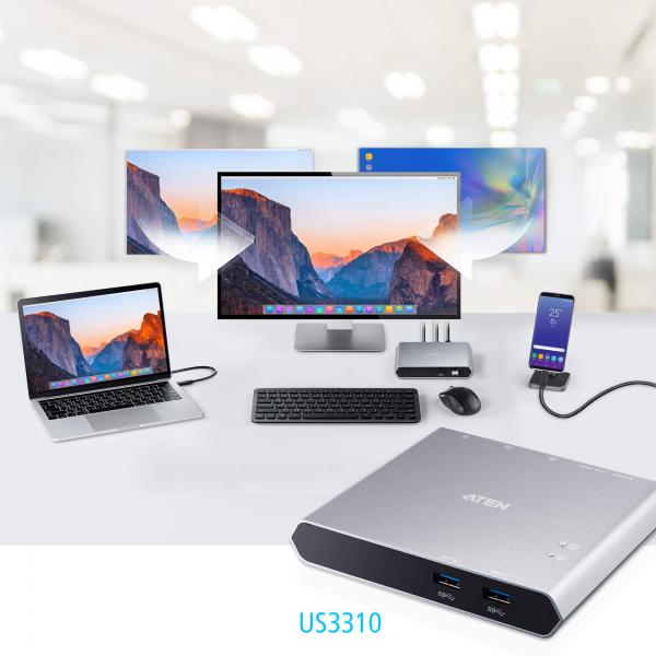 Aten Switch dock USB-C Gen 1 a 2 porte con pass-through dell'alimentazione [US3310-AT]