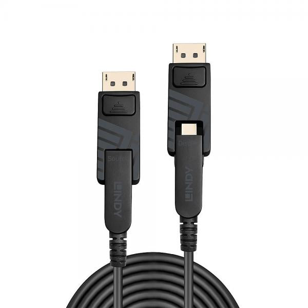 LINDY No. 38481 - Cavo Mini DisplayPort 1.4 Ibrido in Fibra Ottica con connettori DP removibili, 20m [LIN-38481]