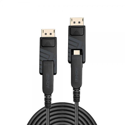 LINDY No. 38481 - Cavo Mini DisplayPort 1.4 Ibrido in Fibra Ottica con connettori DP removibili, 20m [LIN-38481]