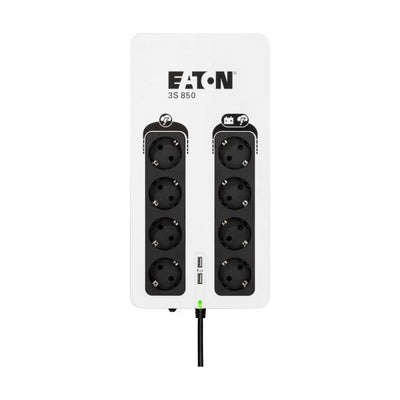 Eaton 3S Gen2 UPS DIN, 850 VA, 510 W, Input: Schuko, Outputs: (4) Schuko, (4) Schuko Surge Only, USB Communication, USB Charge (2) [3S850D]
