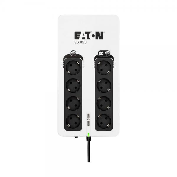 Eaton 3S Gen2 UPS DIN, 850 VA, 510 W, Input: Schuko, Outputs: (4) Schuko, (4) Schuko Surge Only, USB Communication, USB Charge (2) [3S850D]