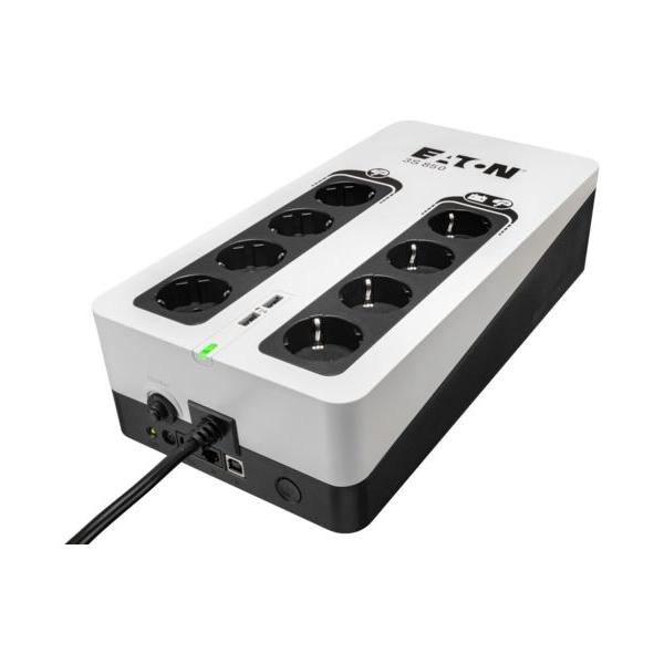 Eaton 3S Gen2 UPS DIN, 850 VA, 510 W, Input: Schuko, Outputs: (4) Schuko, (4) Schuko Surge Only, USB Communication, USB Charge (2) [3S850D]