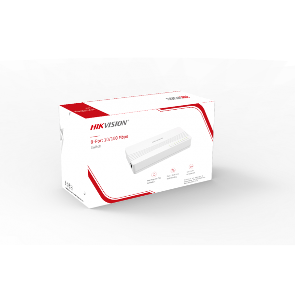HIKVISION SWITCH L2, UNMANAGED, 8 10/100M RJ45 PORTS, DESKTOP PLASTIC SWITCH [DS-3E0108D-O]