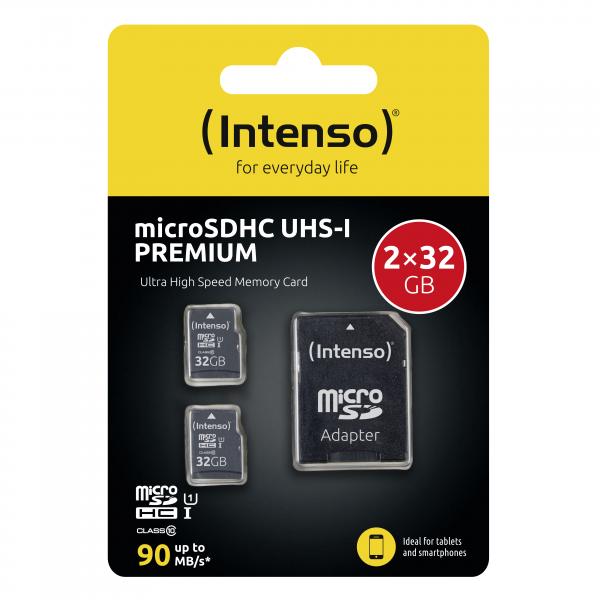 INTENSO MICRO SD UHS-I PREMIUM CON INCL SD ADAPTER 32GB CONFEZIONE DA 2 PEZZI [3423482]