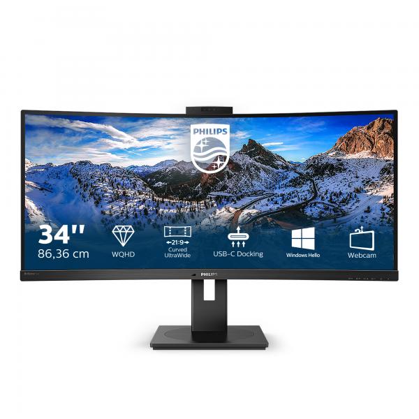 Philips P-Line - 34 inch Curved - UltraWide Quad HD VA LED Monitor - 3440x1440 - USB-C Dock - HAS / RJ45 / Webcam [346P1CRH/00]