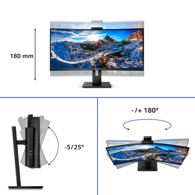 PHILIPS MONITOR CURVO 34 LED VA 21:9 3440X1440 500 CD/M, DP/HDMI, USB-C, WEBCAM, ALTEZZA, MULTIMEDIALE [346P1CRH]