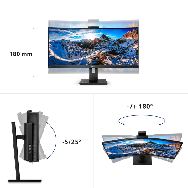 PHILIPS MONITOR CURVO 34 LED VA 21:9 3440X1440 500 CD/M, DP/HDMI, USB-C, WEBCAM, ALTEZZA, MULTIMEDIALE [346P1CRH]
