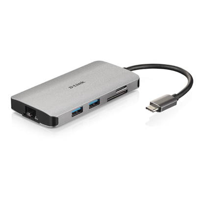 D-LINK HUB USB-C 8-IN-1 CON HDMI, ETHERNET, LETTORE CARD E POWER DELIVERY 60W, USCITE: HDMI x1, Ethernet x1, USB 3.0 x3, USB-C x1, SD x1, TF x1, HDMI FINO A 4K, PLUG AND PLAY [DUB-M810]