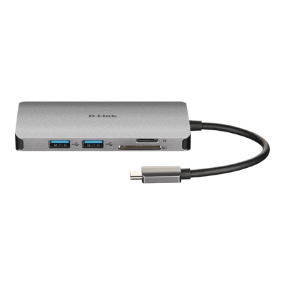 D-LINK HUB USB-C 8-IN-1 CON HDMI, ETHERNET, LETTORE CARD E POWER DELIVERY 60W, USCITE: HDMI x1, Ethernet x1, USB 3.0 x3, USB-C x1, SD x1, TF x1, HDMI FINO A 4K, PLUG AND PLAY [DUB-M810]