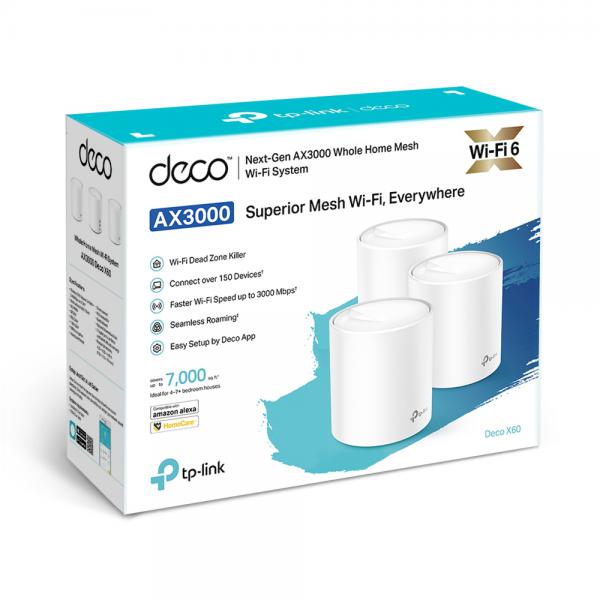 TP-Link DECO X60(3-PACK) sistema Wi-Fi Mesh Dual-band (2.4 GHz/5 GHz) Wi-Fi 6 (802.11ax) Bianco 2 Interno [DECOX60(3-PACK)]