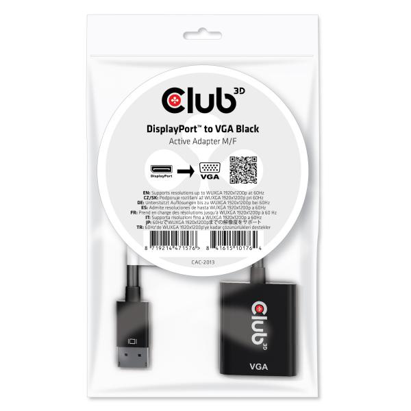 CLUB3D ADATTATORE DISPLAYPORT 1.1A MALE TO VGA FEMALE ACTIVE BLACK [CAC-2013]