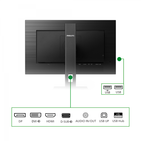 PHILIPS MONITOR 27 LED IPS 16:9 FHD, 250 CDM 4MS, VGA/DVI/DP/HDMI, GREEN LINE, PIVOT, MULTIMEDIALE [272B1G]