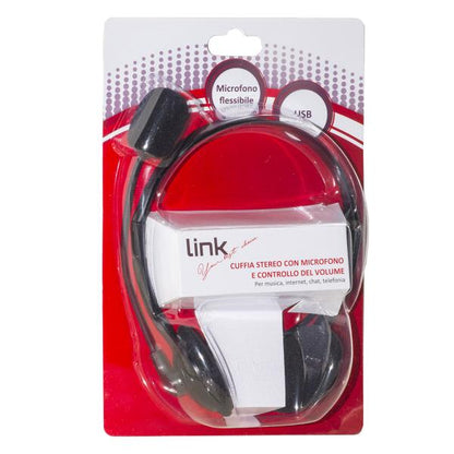 LINK CUFFIA CON MICROFONO ORIENTABILE CONNETTORE USB E CONTROLLO VOLUME [LKHS01]