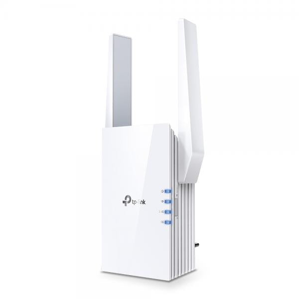 TP-Link - RE505X - AX1500 Wi-Fi 6 Range Extender, 300 Mbps at 2.4 GHz + 1201 Mbps at 5 GHz, 2 x External Antennas, 1 x Gigabit Port, Broadcom 1.5GHz Tri-Core CPU, 1024 QAM, Wall Plugged, Tether App, W [RE505X]