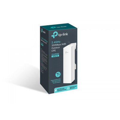 TP-Link - CPE210 - Outdoor 2.4GHz 300Mbps Wireless CPE, Qualcomm, 27dBm, 2T2R, 802.11b/g/n, 9dBi directional antenna, 5+ km, 2 FE Ports,, IP55 Weather proof, Passive PoE, support TDMA and centralized [CPE210]