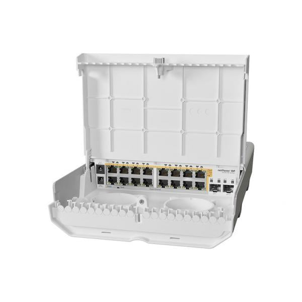 MikroTik, netPower 16P, outdoor 18 port switch with 16 Gigabit PoE, out ports and 2 SFP+ [CRS318-16P-2S+OUT]
