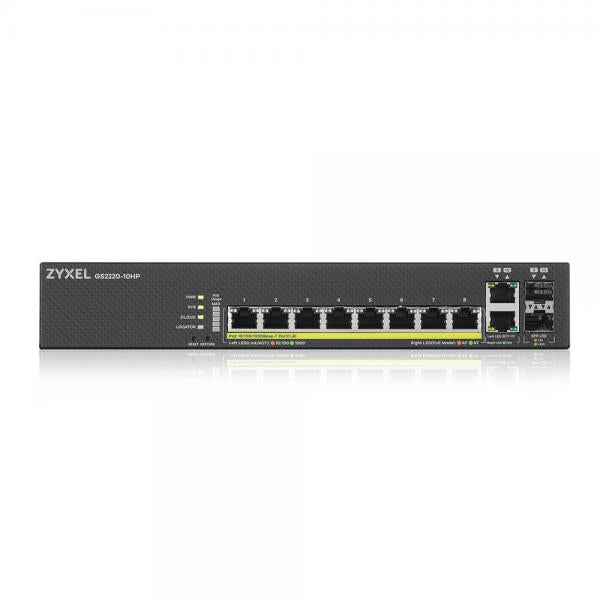 ZYXEL SWITCH MANAGED LAYER 3 LITE, 8X GB POE 180W, 2X SFP, FANLESS DESKTOP/RACK, NFLEX [GS2220-10HP-EU0101F]