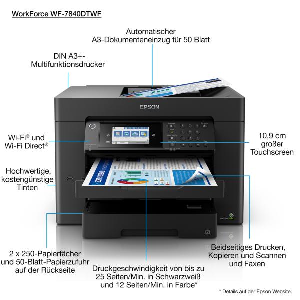 EPSON MULTIFUNZIONE INK A3 COLORE, WF-7840DTWF, 12PPM, FRONTE/RETRO, USB/LAN/WIFI, 4 IN 1 [C11CH67402]