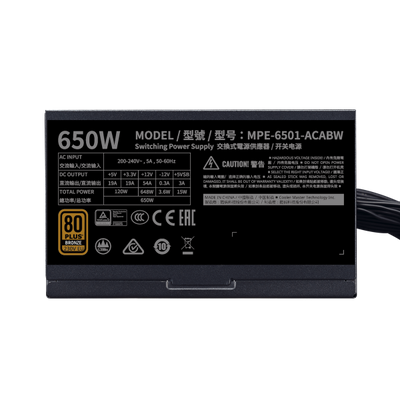 Cooler Master MWE 650 Bronze 230V V2 alimentatore per computer 650 W 24-pin ATX ATX Nero [MPE-6501-ACABW-BEU]