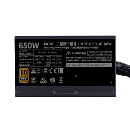 Cooler Master MWE 650 Bronze 230V V2 alimentatore per computer 650 W 24-pin ATX ATX Nero [MPE-6501-ACABW-BEU]
