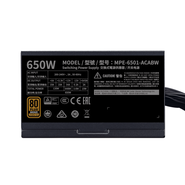 Cooler Master MWE 650 Bronze 230V V2 alimentatore per computer 650 W 24-pin ATX ATX Nero [MPE-6501-ACABW-BEU]