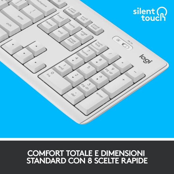 LOGITECH BUNDLE TASTIERA WIRELESS+MOUSE DESKTOP MK295 SILENT COMBO, USB, LAYOUT ITA, COLORE BIANCO [920-009821]