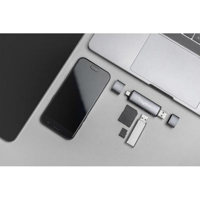 Digitus Combo Card Reader Hub (USB-C+USB 3.0) 1x SD - 1x MicroSD - 1x USB 3.0 - Grey [DA-70886]