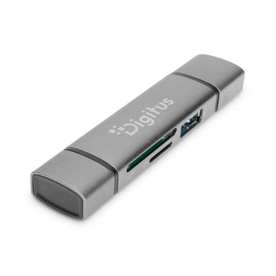 Digitus Combo Card Reader Hub (USB-C+USB 3.0) 1x SD - 1x MicroSD - 1x USB 3.0 - Grey [DA-70886]