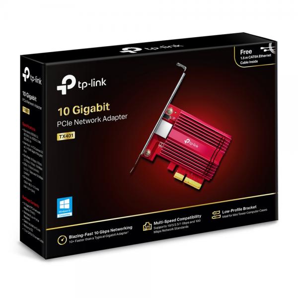 Tp-link TX401 - Network Adapter - RJ-45 - PCle 3.0 x4 low profile - Red [TX401]