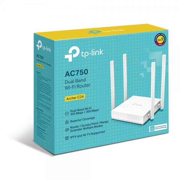 TP-LINK ROUTER ARCHER C24 WIRELESS DUAL BAND AC750 433Mbps + 300 Mbps [ARCHER C24]