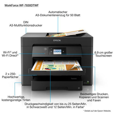 EPSON MULTIFUNZIONE INK A3 COLORE, WF-7830DTWF, 12PPM, FRONTE/RETRO, USB/LAN/WIFI, 4 IN 1 [C11CH68403]