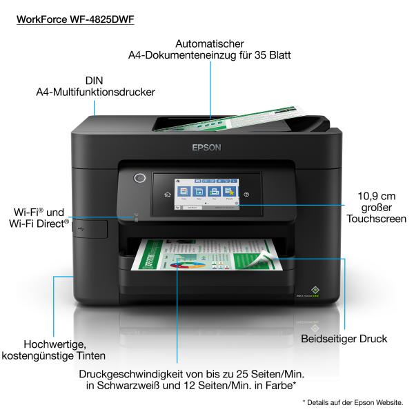 Epson WorkForce Pro WF-4825DWF Inkjet A4 4800 x 2400 DPI 25 ppm Wi-Fi [C11CJ06404]