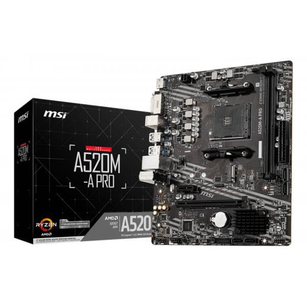 MSI MB AMD A520, A520M-A PRO AM4 2DDR4 11PCI-Ex16, 1M2, 4SATA3, 6USB3 [A520M-A PRO]