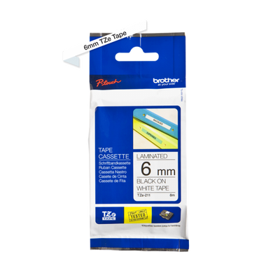 BROTHER NASTRO LAMINATO DA 6 MM (8 M) NERO/BIANCO [TZE211]