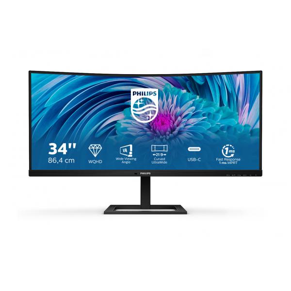 Philips E-Line - 34 inch - Curved - UltraWide Quad HD VA LED Monitor - 3440x1440 - HAS / USB-C [346E2CUAE/00]
