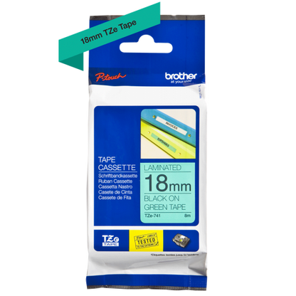 Brother TZE-741 nastro per etichettatrice Nero su verde TZ [TZE741]