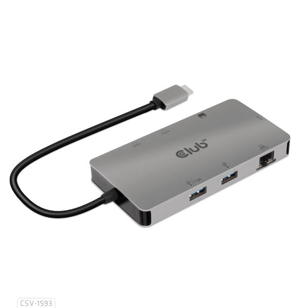 HUB CLUB3D USB 3.2 GEN1 TYPE-C 8-EN-1 CON 2X HDMI, 2X USB-A, RJ45, RANURAS PARA TARJETAS SD/MICRO SD Y USB [CSV-1593] 