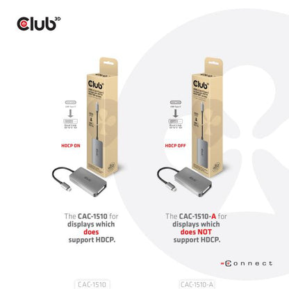 CLUB3D USB TYPE C TO DVI I DUAL LINK SUPPORTS 4K30HZ RESOLUTIONS - HDCP OFF [CAC-1510-A]