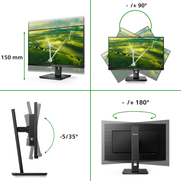 PHILIPS MONITOR 23,8 LED IPS 16:9 FHD 4MS 250 CDM, VGA/DVI/DP/HDMI, GREEN LINE, PIVOT, MULTIMEDIALE [242B1G]