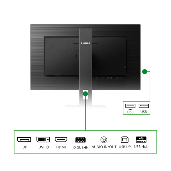 PHILIPS MONITOR 23,8 LED IPS 16:9 FHD 4MS 250 CDM, VGA/DVI/DP/HDMI, GREEN LINE, PIVOT, MULTIMEDIALE [242B1G]