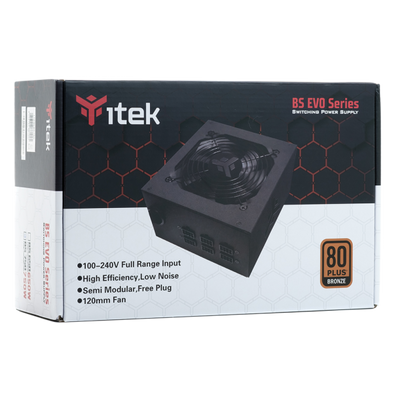 ITEK ALIMENTATORE BS750 EVO - 750W, 80PLUS BRONZE, PFC ATTIVO, VENTOLA HDB 12CM, SEMI MODULARE [ITPSEBS750]