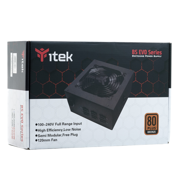 ITEK ALIMENTATORE BS650 EVO - 650W, 80PLUS BRONZE, PFC ATTIVO, VENTOLA HDB 12CM, SEMI MODULARE [ITPSEBS650]