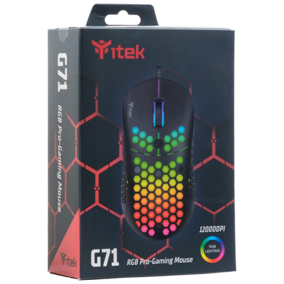 ITEK MOUSE GAMING 12000DPI, RGB, SOFTWARE, SENSORE P3327, LEGGERO, A NIDO DAPE [ITMGG71]
