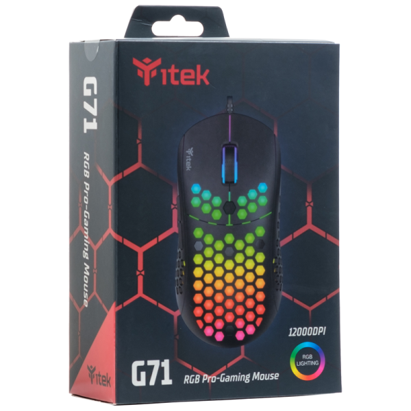 ITEK MOUSE GAMING 12000DPI, RGB, SOFTWARE, SENSORE P3327, LEGGERO, A NIDO DAPE [ITMGG71]