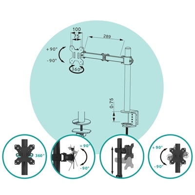 SUPPORTO A BRACCIO per MONITOR 13"-32" OVERMUST FOVMMS17867 VESA: 75x75 - 100x100 Altezza Reg. - carico max 10kg Nero [FOVMMS17867]