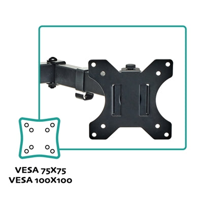 SUPPORTO A BRACCIO per MONITOR 13"-32" OVERMUST FOVMMS17867 VESA: 75x75 - 100x100 Altezza Reg. - carico max 10kg Nero [FOVMMS17867]