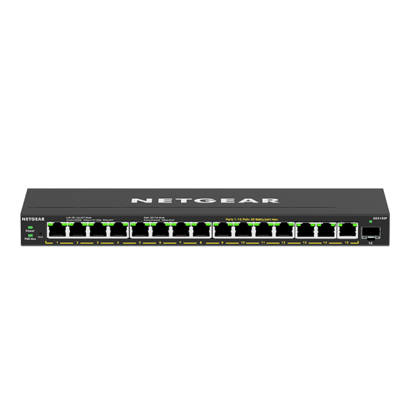 NETGEAR GS316EP-100PES switch di rete Gestito Gigabit Ethernet (10/100/1000) Supporto Power over Ethernet (PoE) Nero [GS316EP-100PES]