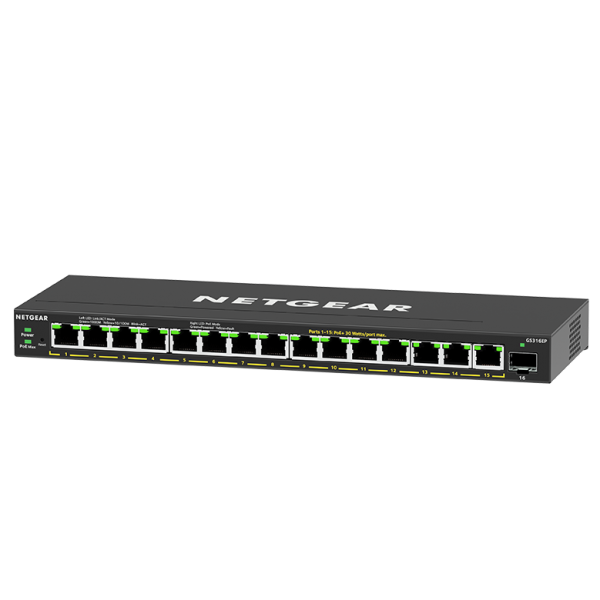 NETGEAR GS316EP-100PES switch di rete Gestito Gigabit Ethernet (10/100/1000) Supporto Power over Ethernet (PoE) Nero [GS316EP-100PES]