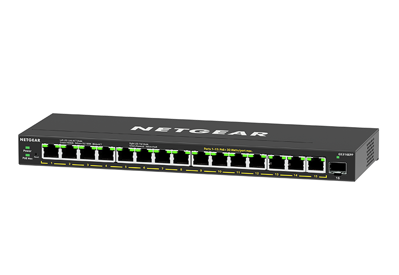NETGEAR GS316EPP Gestito Gigabit Ethernet (10/100/1000) Supporto Power over Ethernet (PoE) Nero [GS316EPP-100PES]