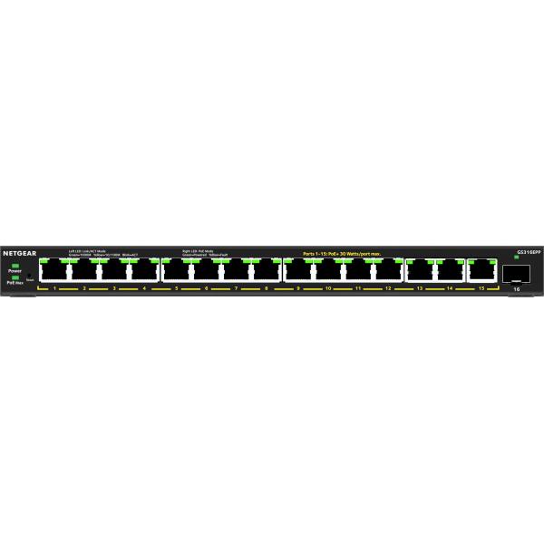 NETGEAR GS316EPP Gestito Gigabit Ethernet (10/100/1000) Supporto Power over Ethernet (PoE) Nero [GS316EPP-100PES]